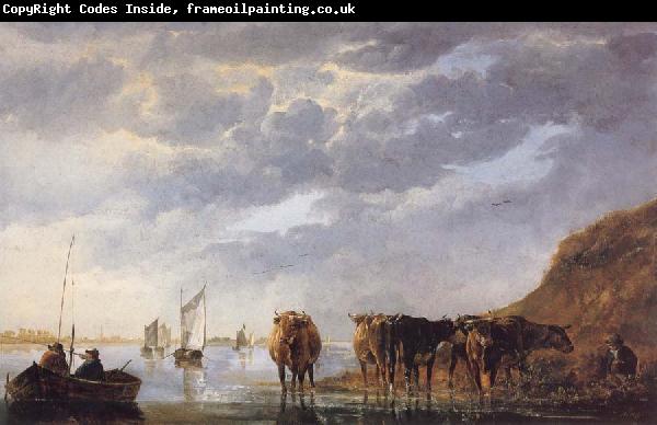 Aelbert Cuyp A Herdsman with Five Cows by a River